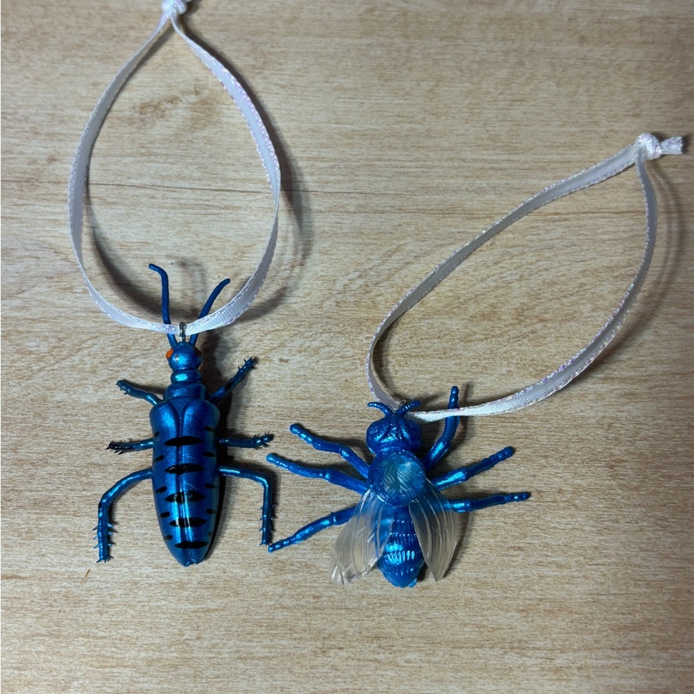 Blue Beetle & Fly Custom  Christmas Ornament, Insects, Bugs